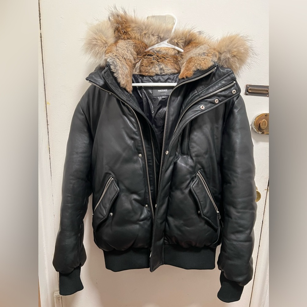 * w/ Receipt*Mackage Men's Glen Leather Down Bomber Jacket & Fur Trim Size 42 XL